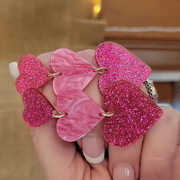 Sparkle Hearts Chain Drop Earrings - Picture 4 of 7